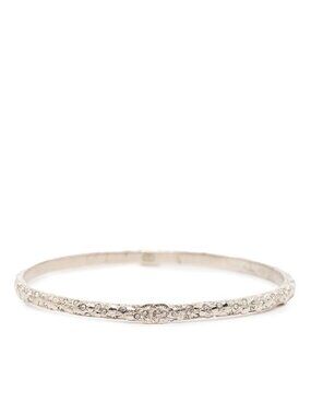 Chanel CC Logo Bangle Silver Metal Line Stone Bracelet